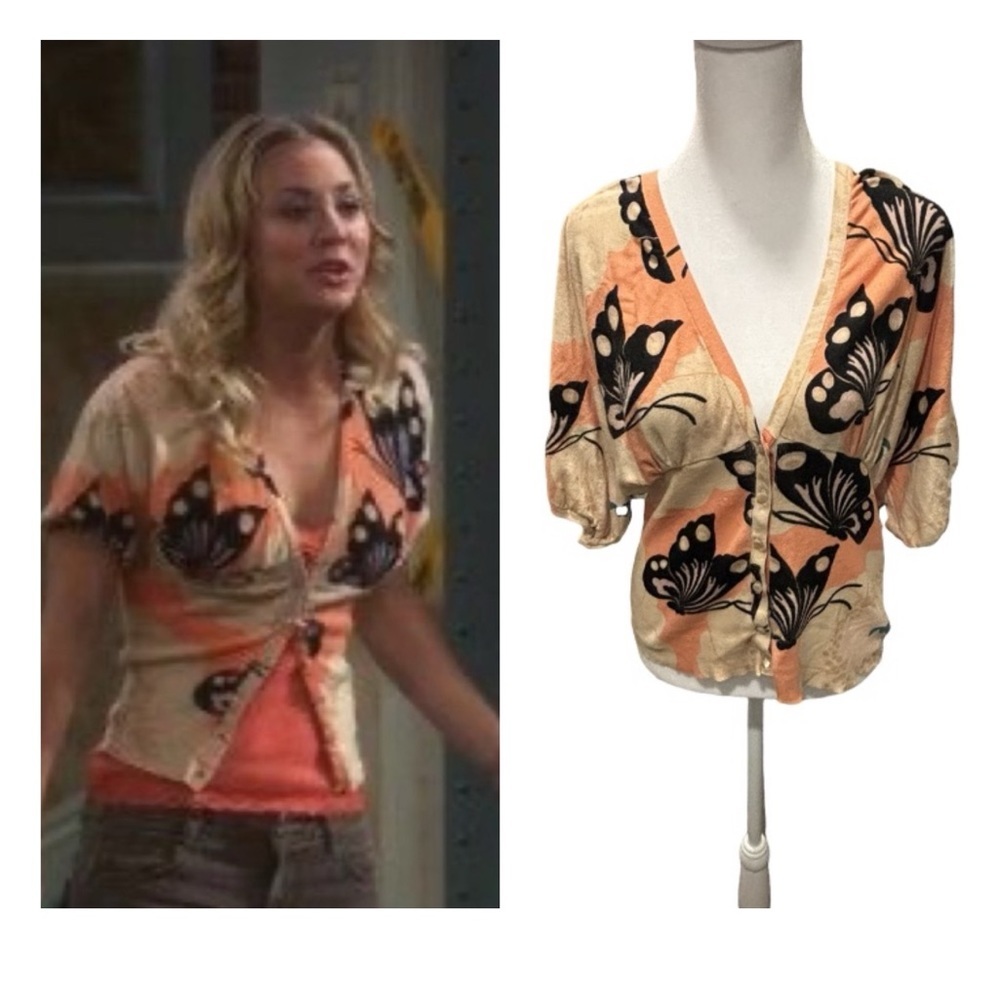 Vintage Lucky Brand Butterfly Print V-Neck Women’s Cardigan Sweater